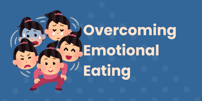 There is a graphical design of a person cyclically going through different phases of emotion on the left with the title, "Overcoming Emotional Eating" on the right.